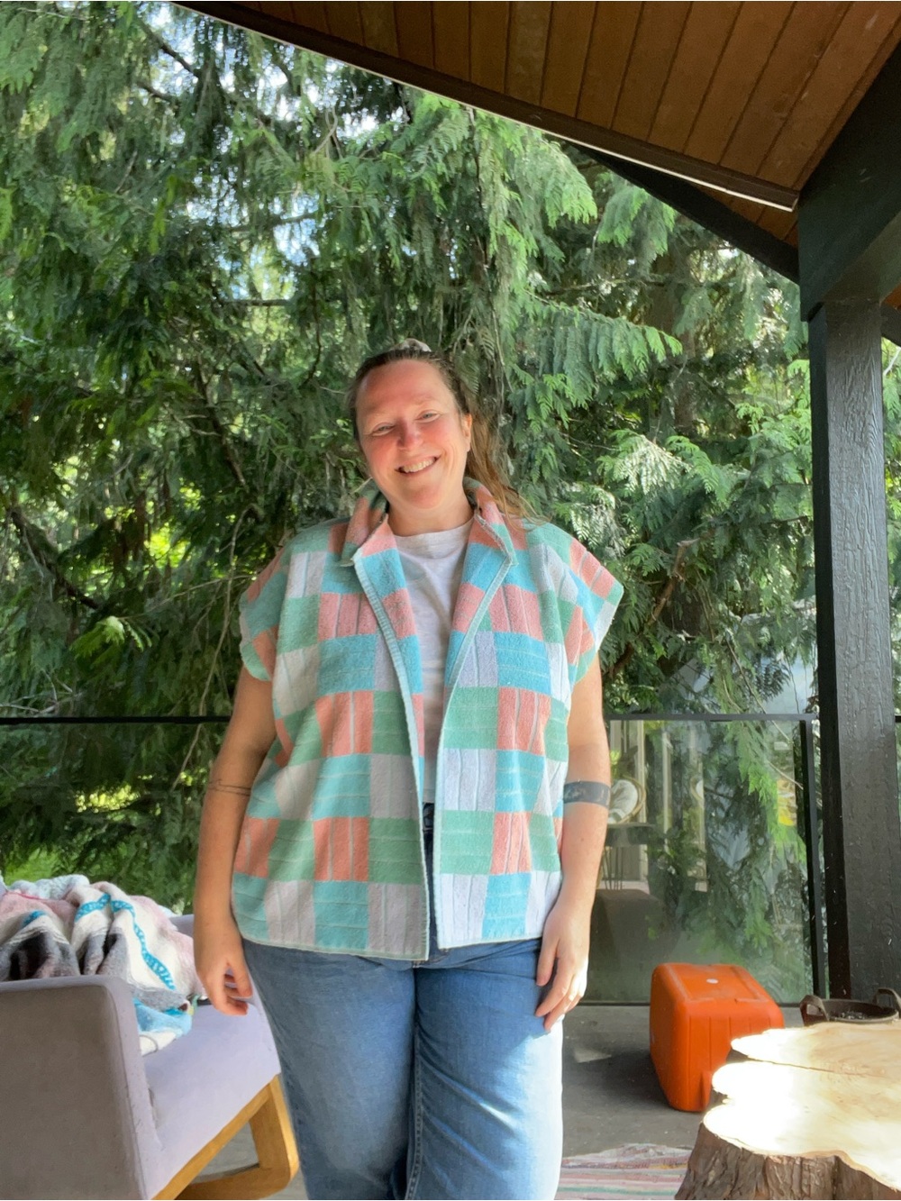 Handmade 80s multicolour towel cardi/top OS